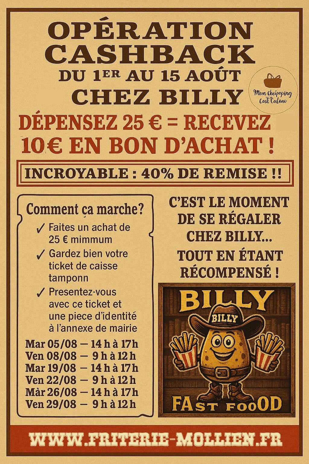 Opération Cashback - Du 1er au 15 Août chez Billy